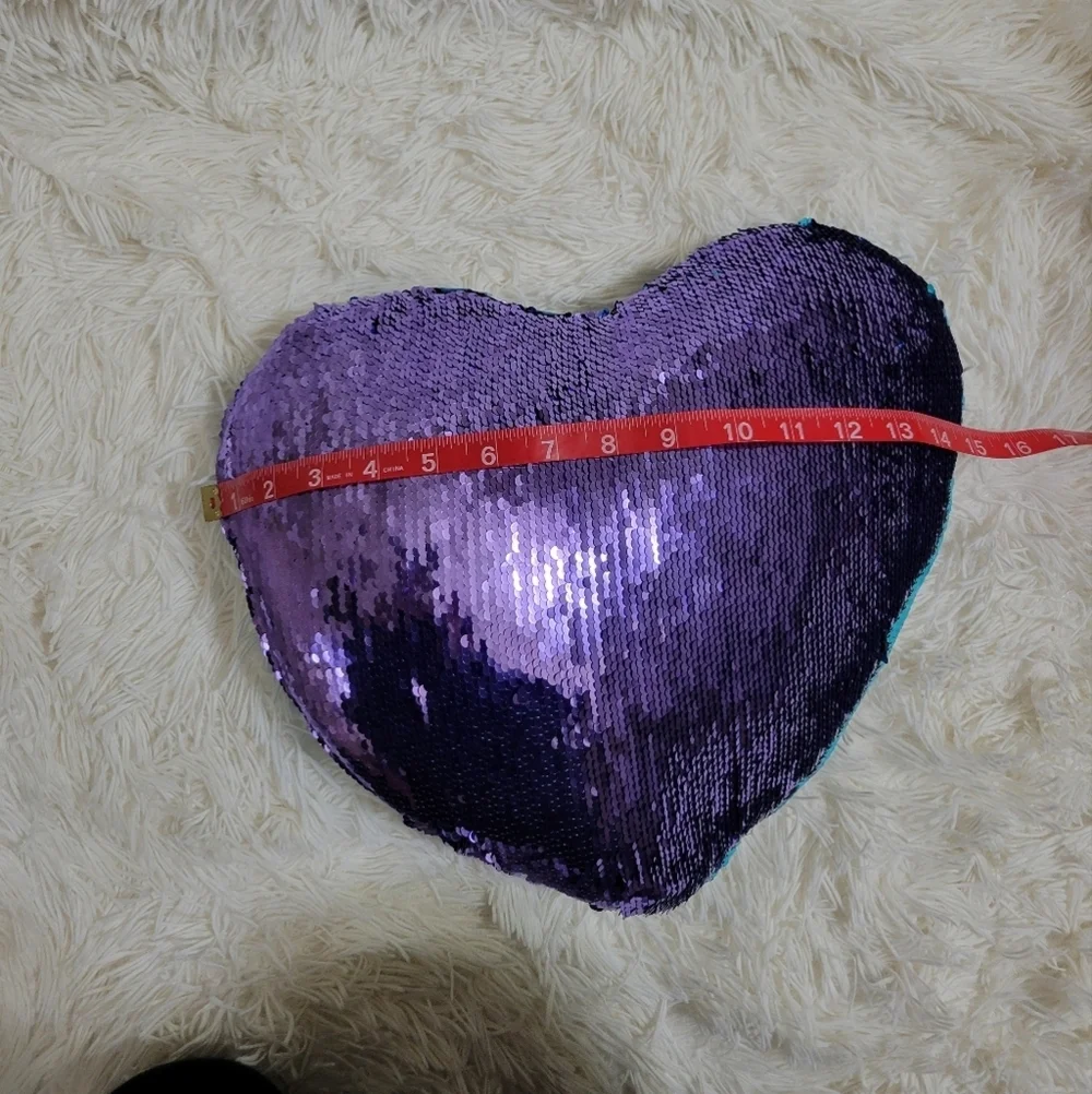 Flip Sequins Heart shaped Girl Mermaid Teal & Purple decorative pillow